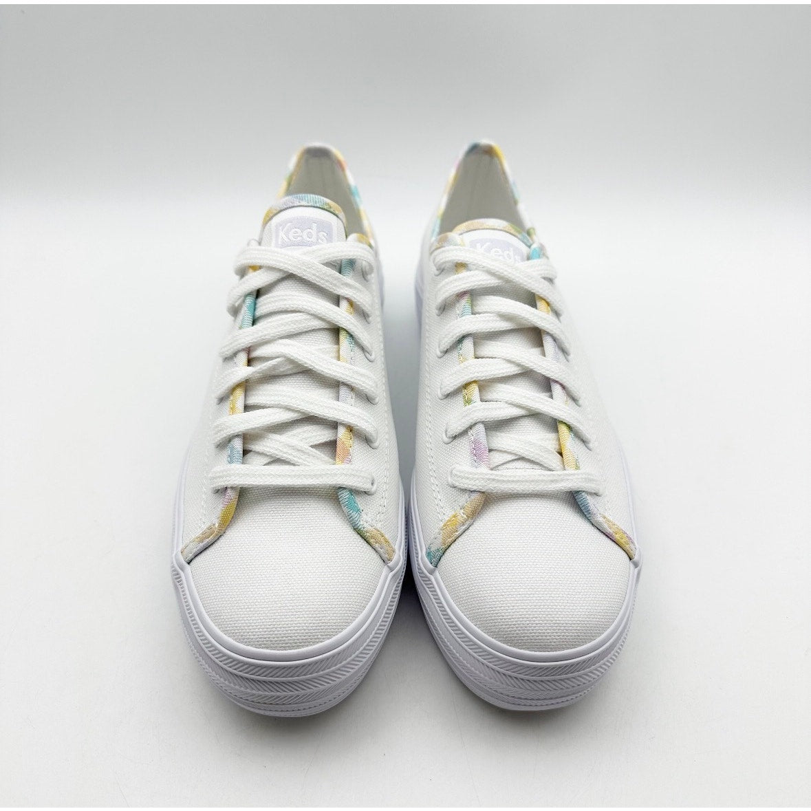 Keds Womens Triple Kick Canvas Sneaker Size 7 White Multicolor Metallic NIB