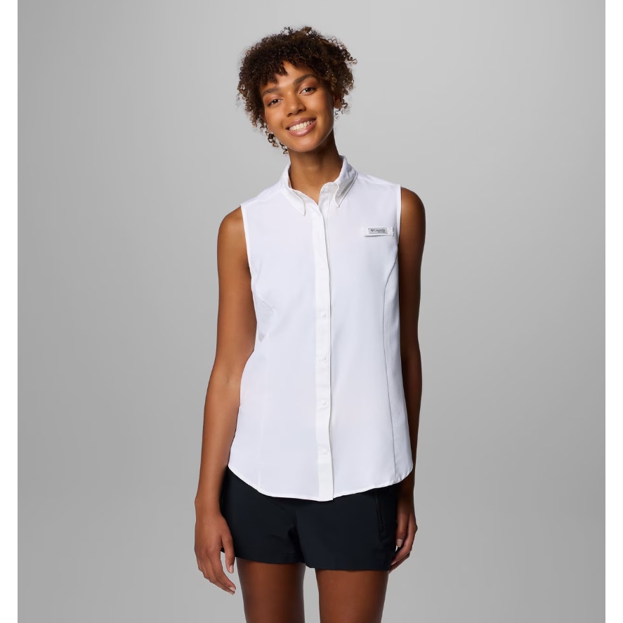 COLUMBIA Women's PFG Tamiami Shirt Large White Sleeveless Omni Shade NWT