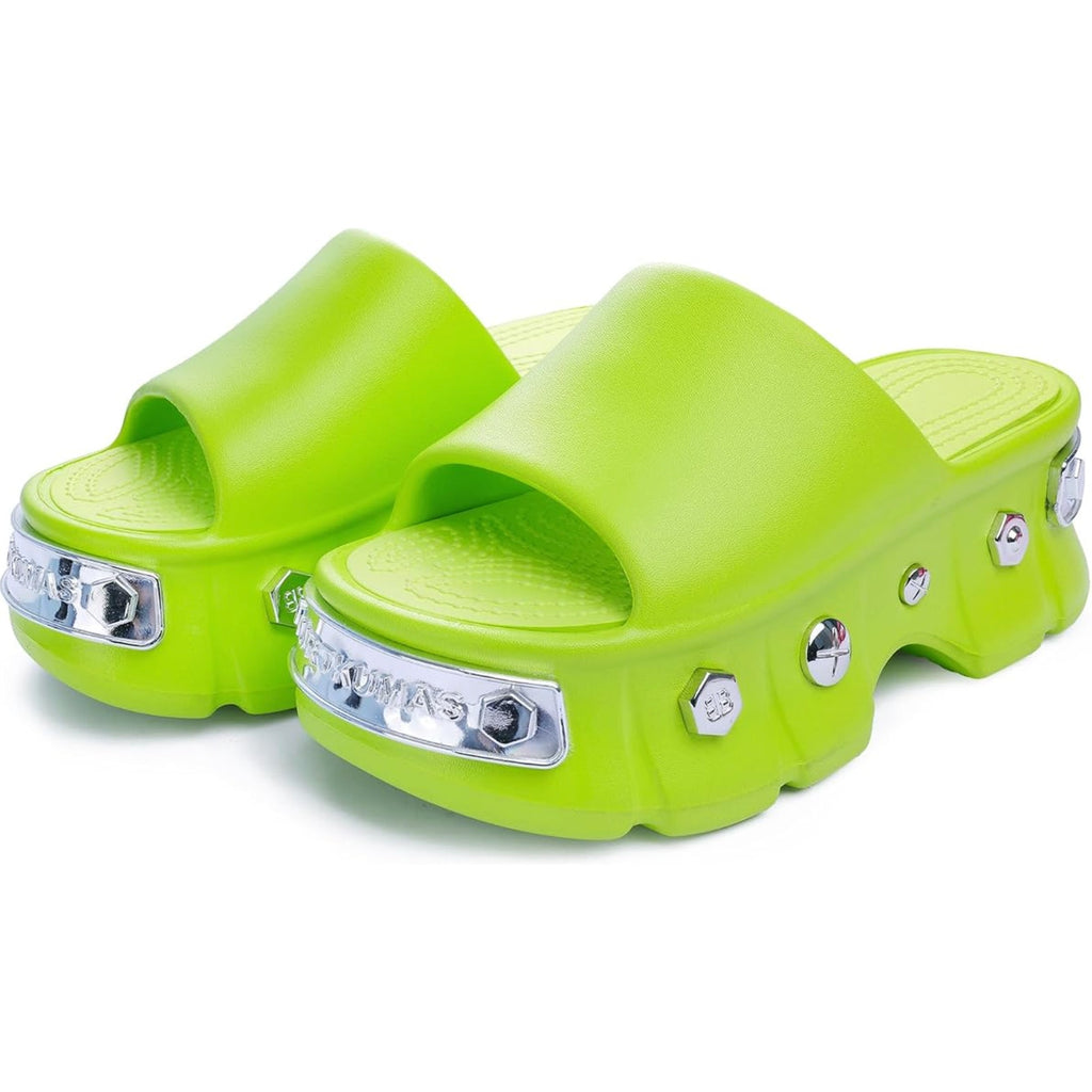YURTKUMAS Womens Chunky Platform Slide Sandals Size 9 EU 39-40 Lime Green NWOB