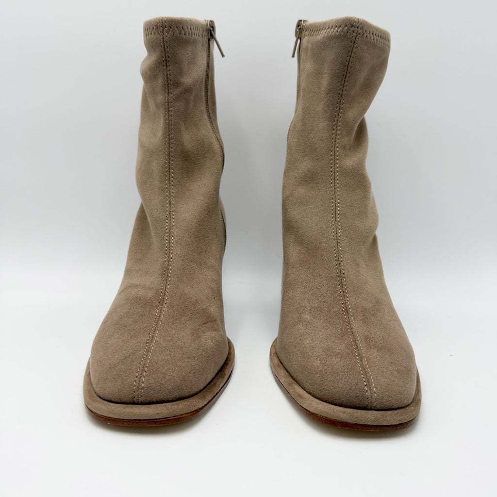 Steve Madden Womens Pammy Heel Ankle Booties Size 6 Taupe Tan Suede NIB