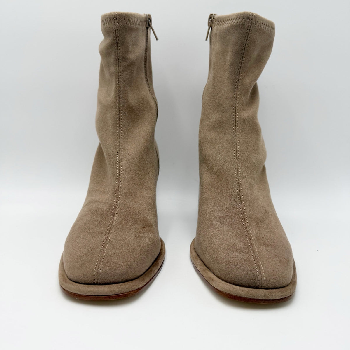 Steve Madden Womens Pammy Heel Ankle Booties Size 6 Taupe Tan Suede NIB
