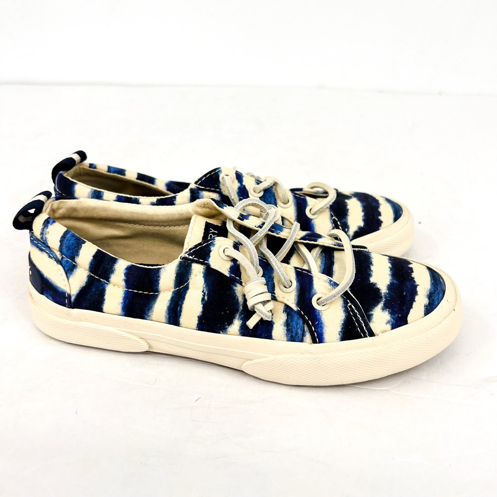 SPERRY Women's Pier Wave LTT Canvas Sneakers Size 5M Blue Tie-Dye Stripe NWOB