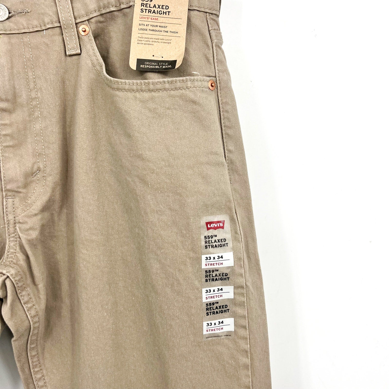 Levi's Mens 559 Relaxed Fit Straight Jeans 33x34 Taupe Brown 00559-0625 NWT