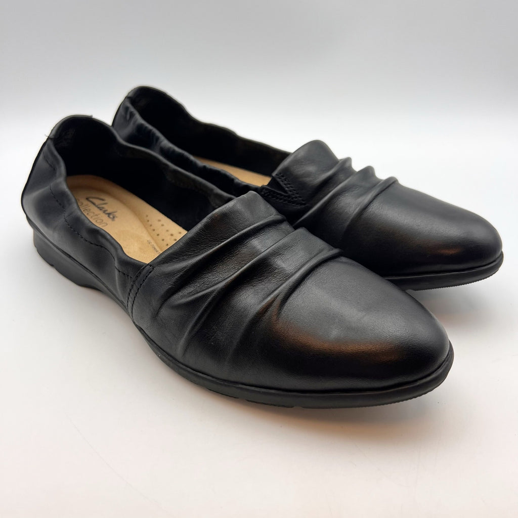 Clarks Womens Jenette Ruby Flats Size 9 M EU 40 Black Leather Slip-On NIB