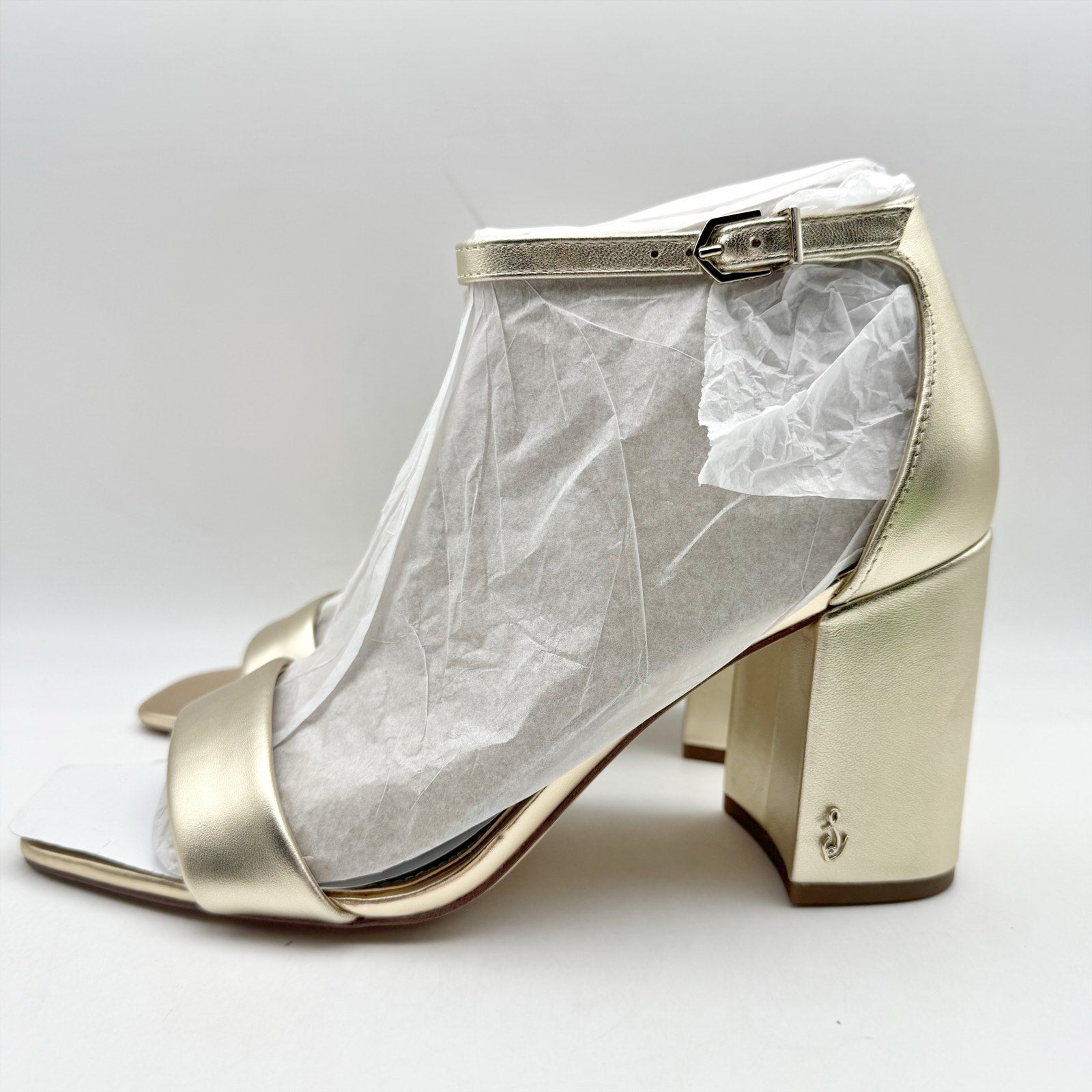 Sam Edelman Womens Daniella Heeled Sandals US 9.5 Wide EU 40.5 Gold Leather NIB