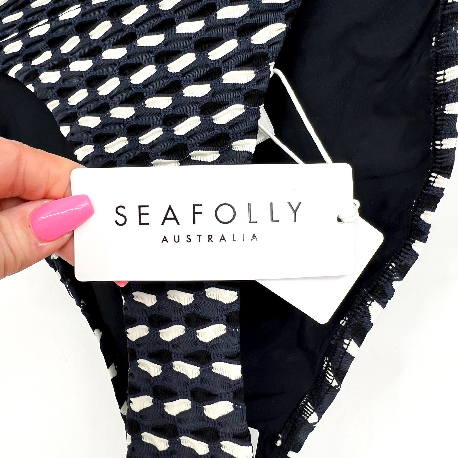SEAFOLLY Women's Mala High Leg Bikini Bottom Size 6 Black Printed NWT