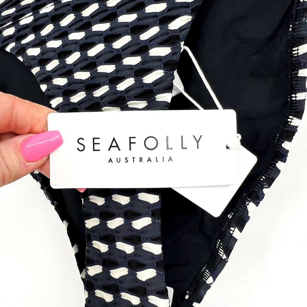 SEAFOLLY Women's Mala High Leg Bikini Bottom Size 6 Black Printed NWT