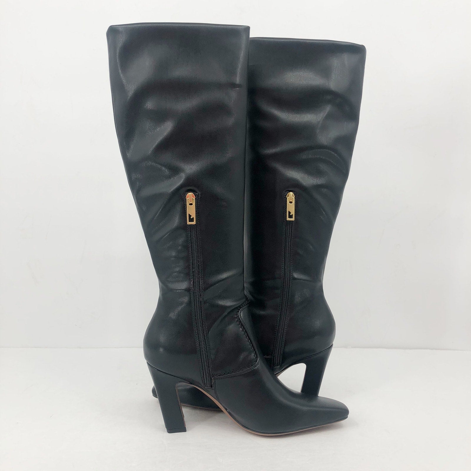 Franco Sarto Womens Bowman Knee High Boots US 7.5 Wide Black Faux Leather NIB