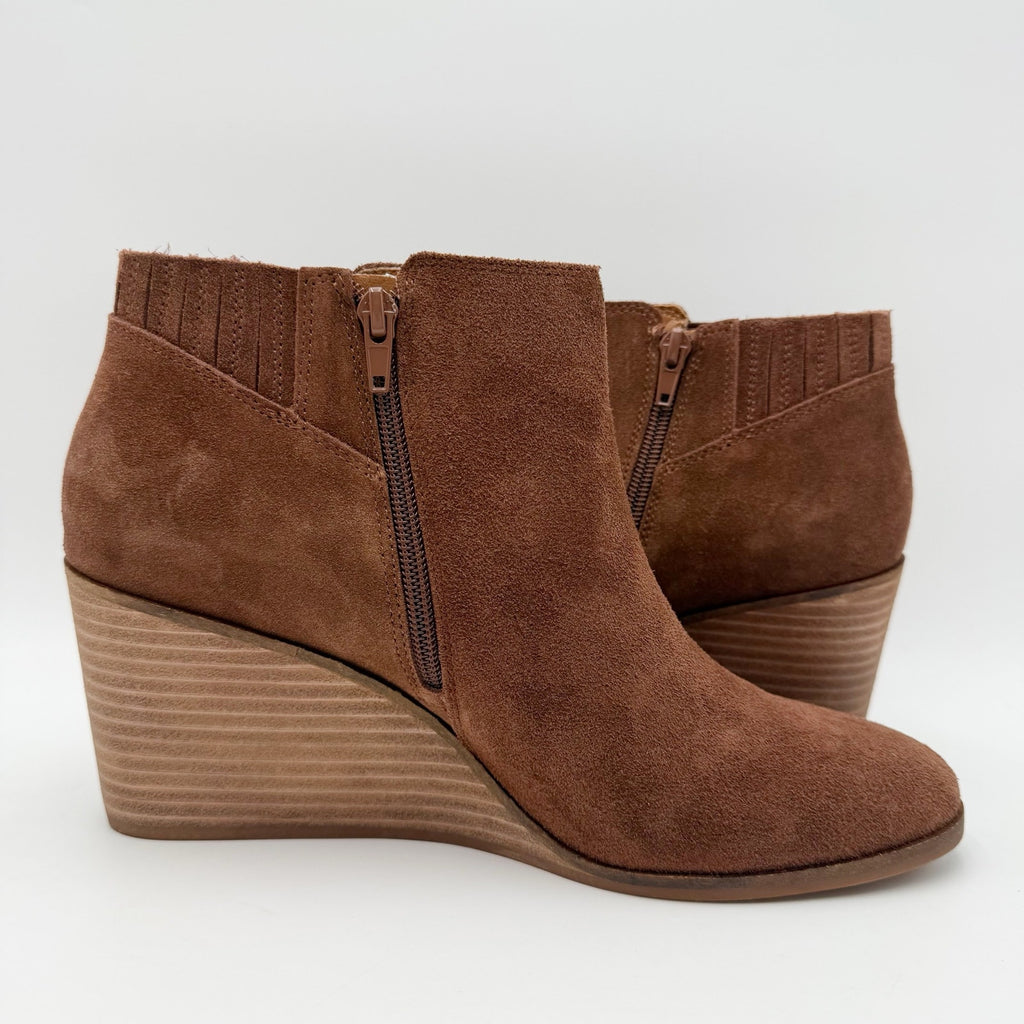 Lucky Brand Womens Zorla Wedge Ankle Bootie Size 11 M Brown Suede NWOB