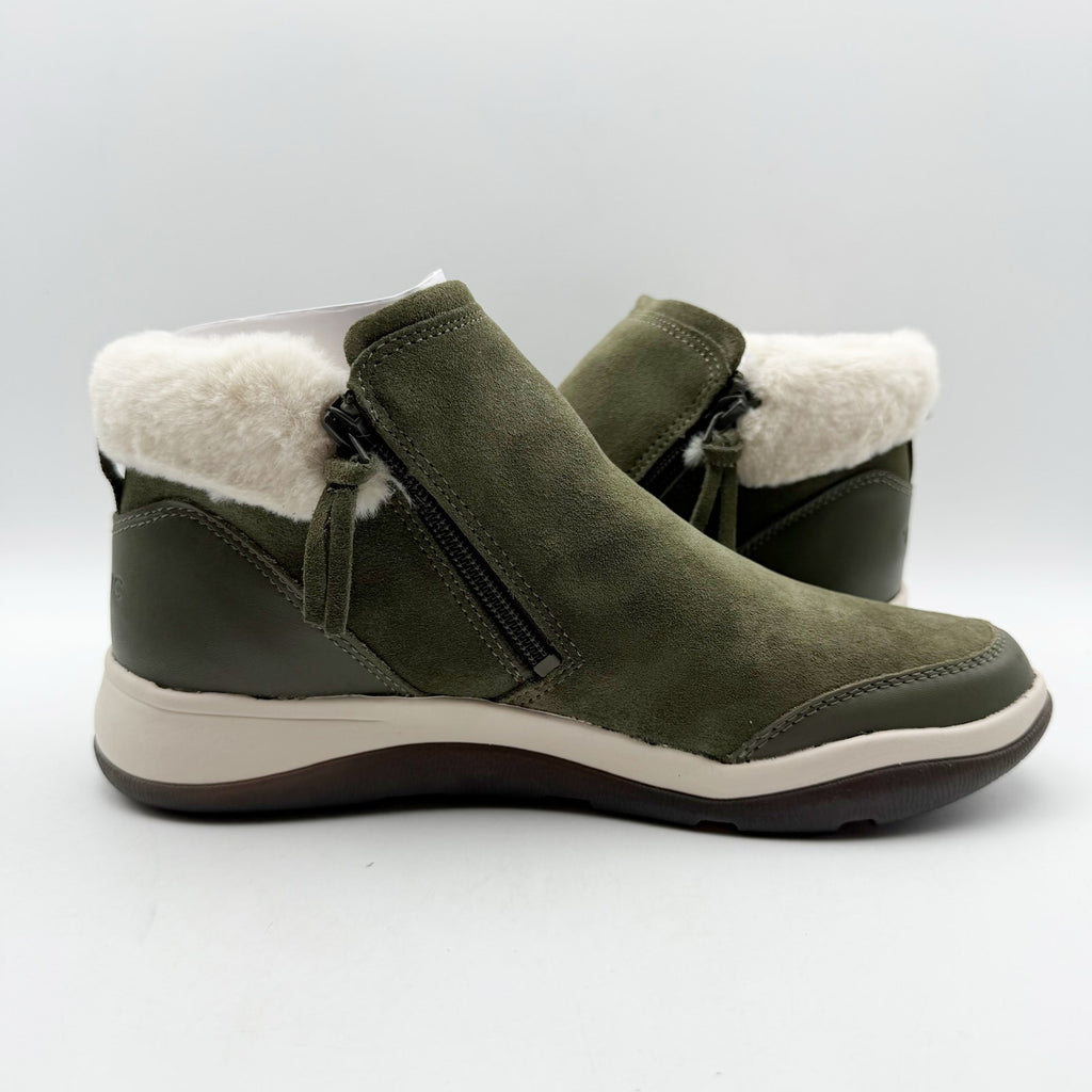 Vionic Womens Norwood Ankle Booties US 8 M Olive Green Suede Water Repellent NIB