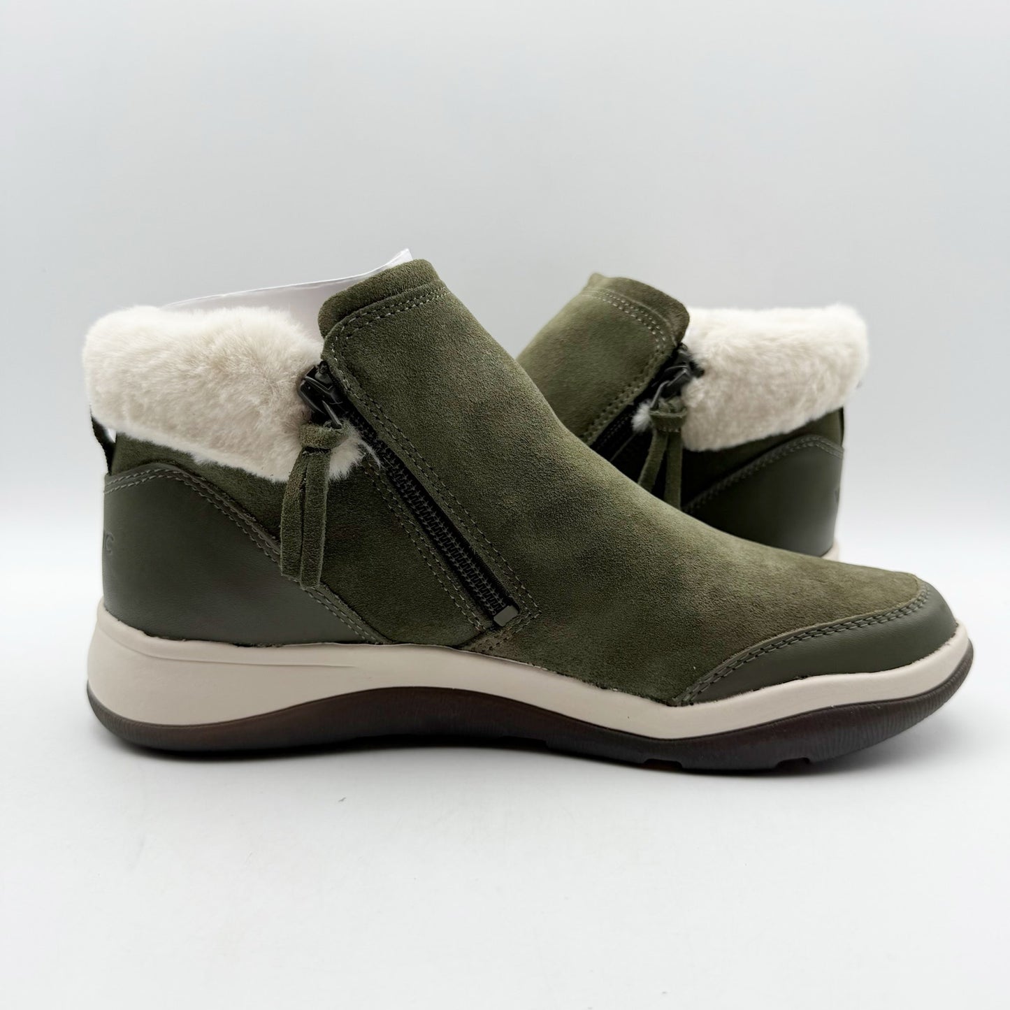 Vionic Womens Norwood Ankle Booties US 8 M Olive Green Suede Water Repellent NIB