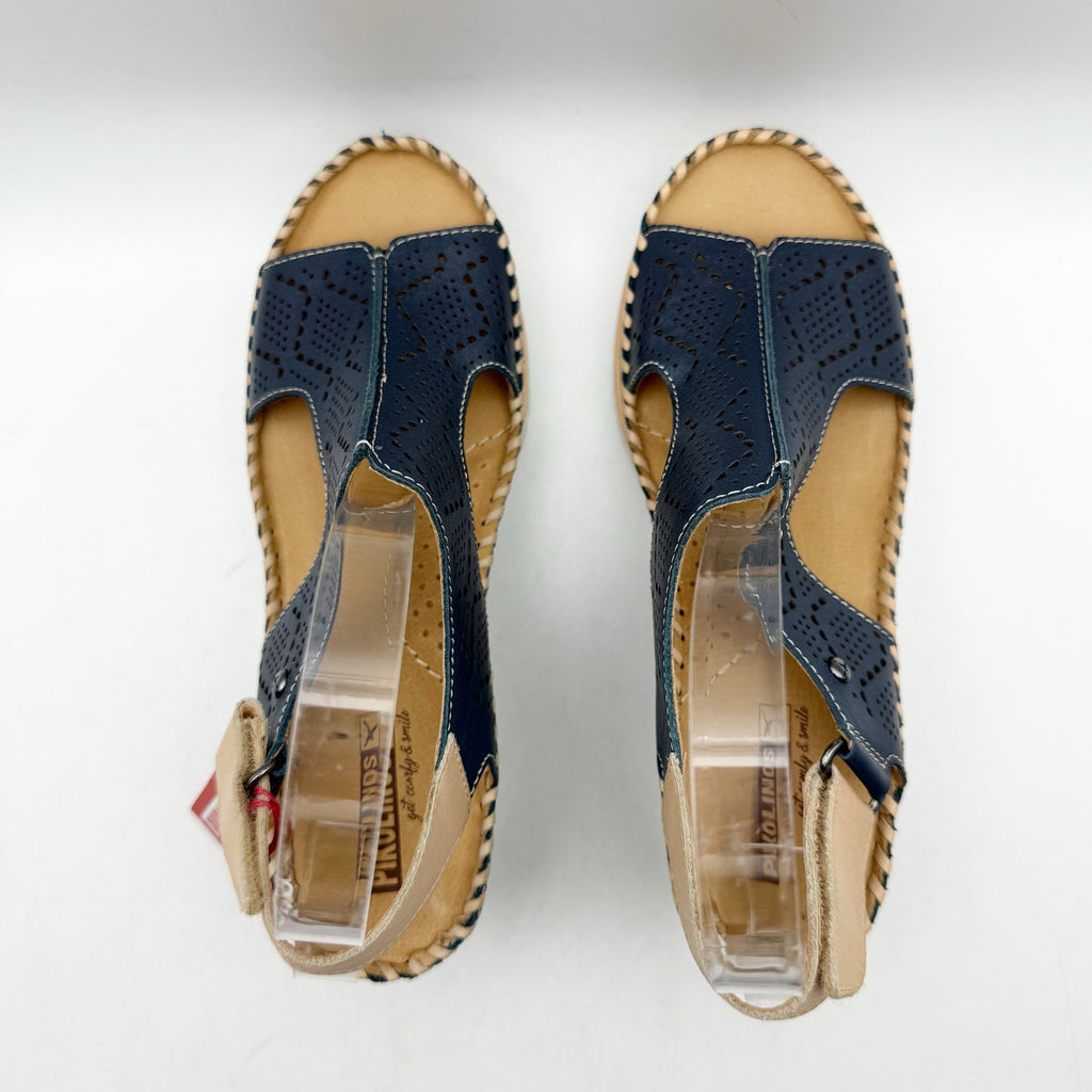 Pikolinos Womens Aguadulce Wedge Sandals EU 37 US 7 Blue Leather NWOB