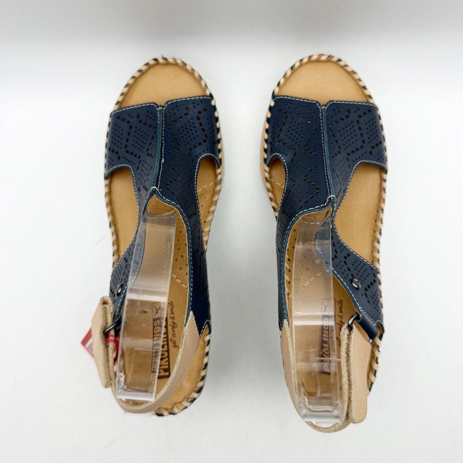 Pikolinos Womens Aguadulce Wedge Sandals EU 37 US 7 Blue Leather NWOB