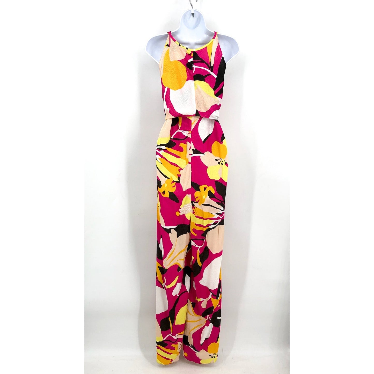 TED BAKER Molliah Halterneck Jumpsuit Size 5 US 12 Bright Pink Wrap Bodice