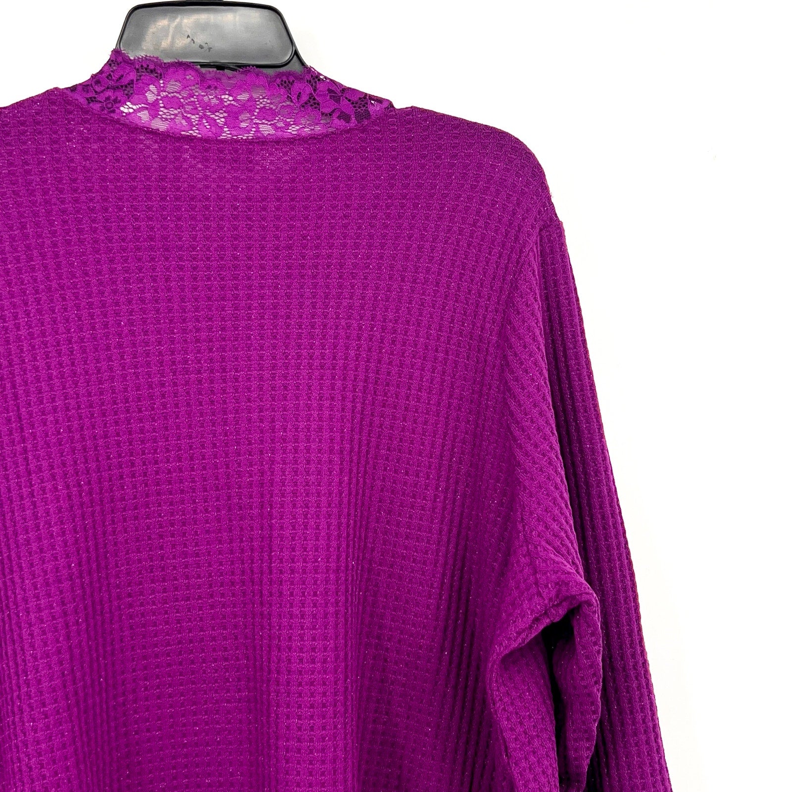 LOGO LORI GOLDSTEIN Metallic Waffle Knit Top 1X Purple Long Sleeve NWOT