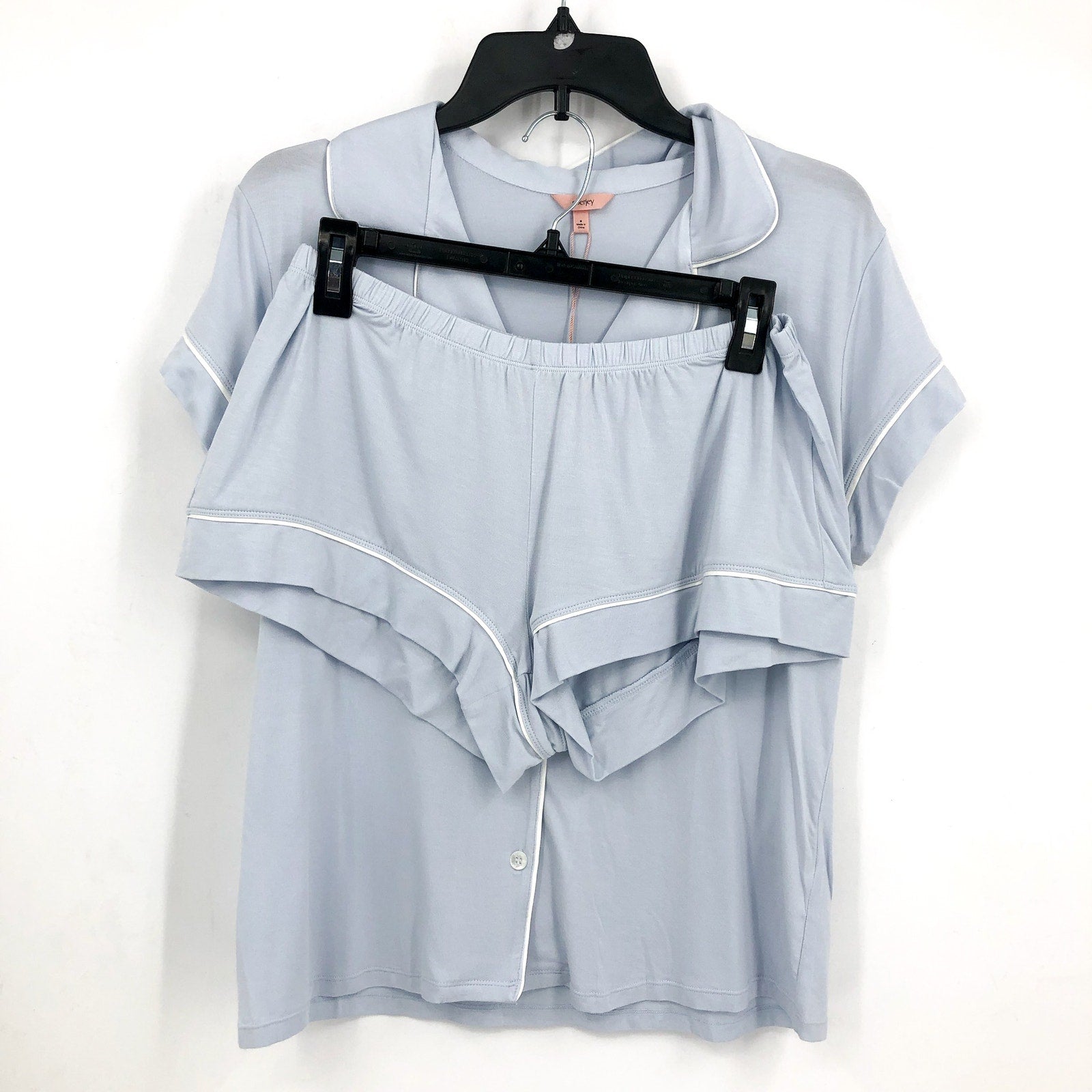 EBERJEY Gisele Shortie Short PJ Set Medium Ice Blue Ivory TENCEL Modal NWT