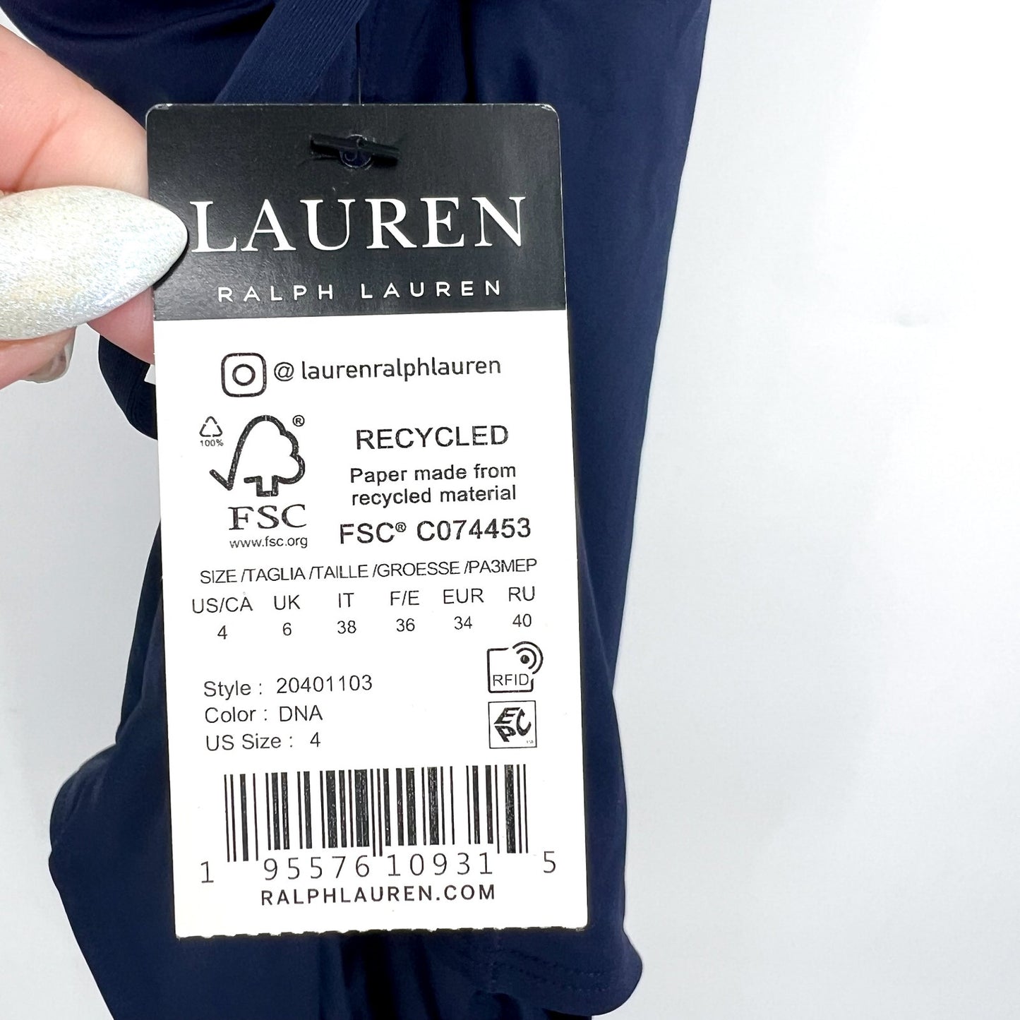 LAUREN RALPH LAUREN Strappy Plunge One-Piece Swimsuit Size 4 Blue Vneck NWT