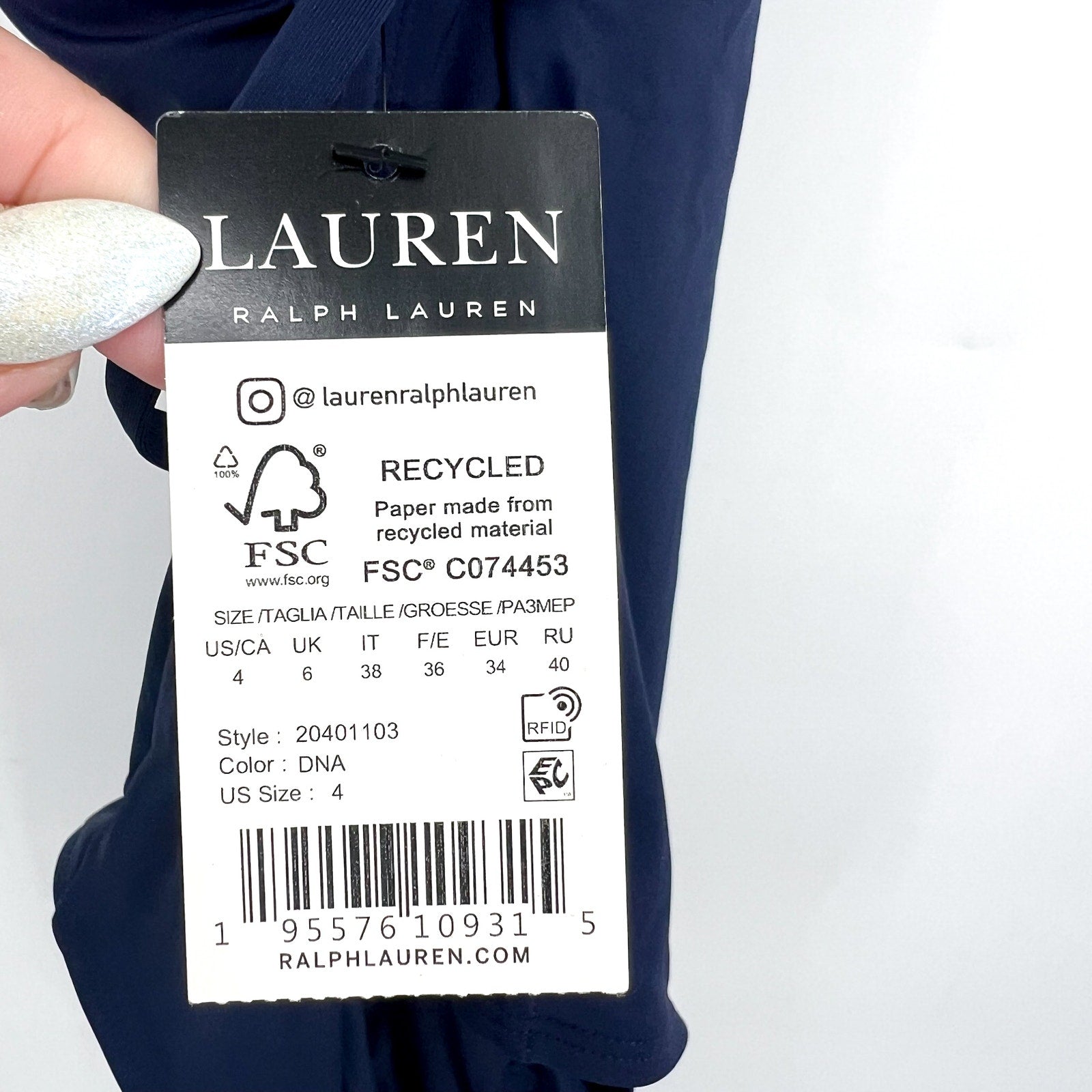LAUREN RALPH LAUREN Strappy Plunge One-Piece Swimsuit Size 4 Blue Vneck NWT