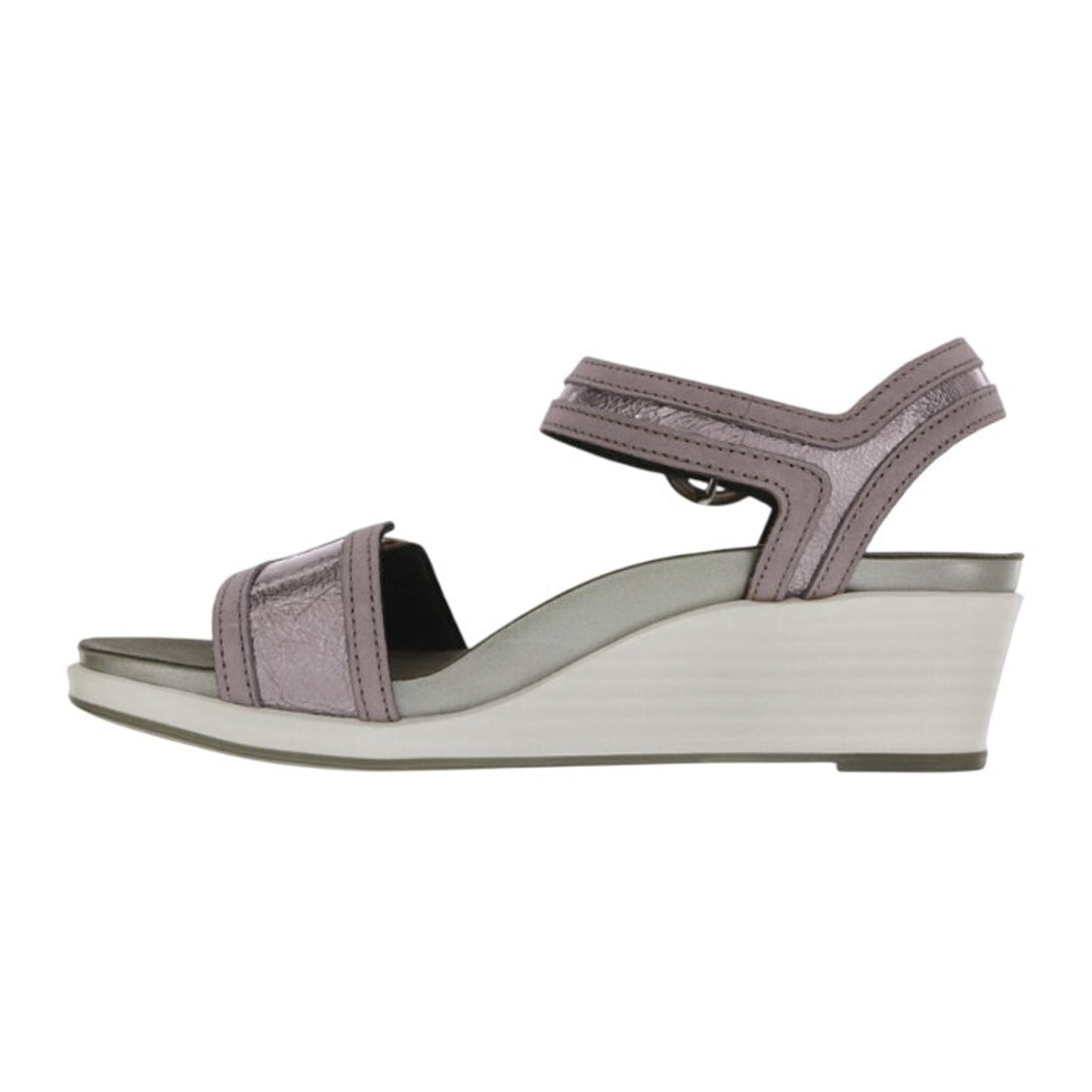 SAS Womens Seight Wedge Sandal US 7.5WW Purple Silver Leather NIB