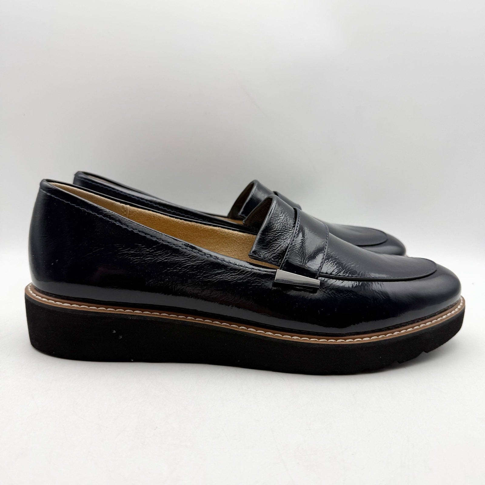 Naturalizer Womens Adiline Flat Loafers 11 Narrow Blue Leather Slip On NWOB
