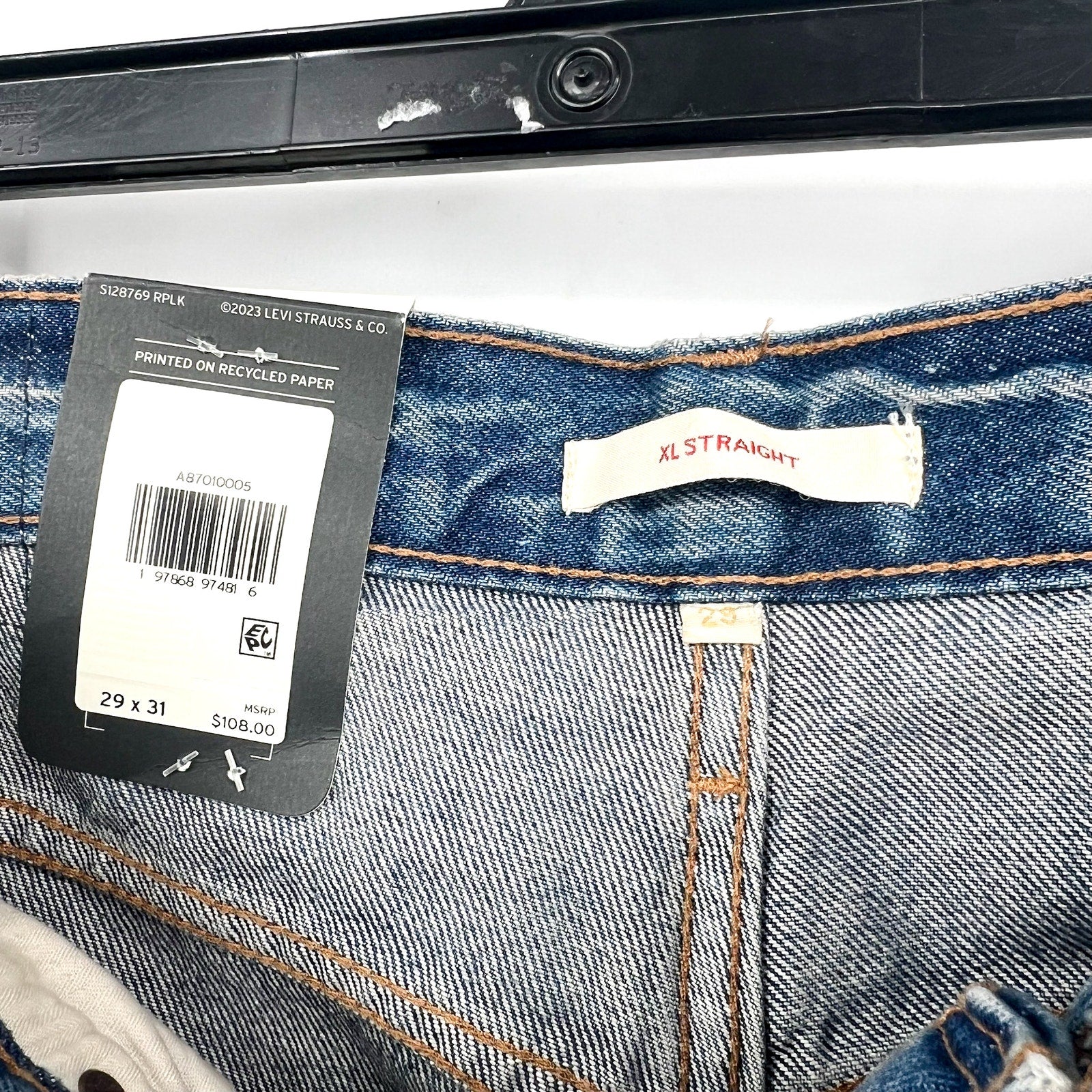 LEVI'S Womens XL Straight Jeans 29x31 US 8 Medium Blue Tie Waist A8701-0005 NWT
