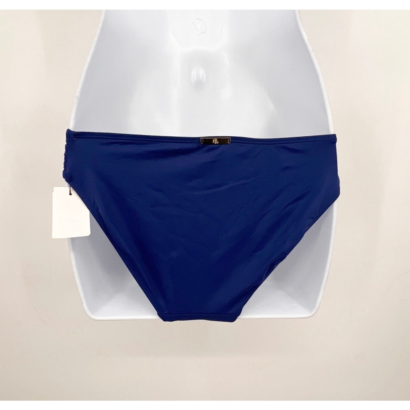 LAUREN RALPH LAUREN Hipster Bikini Bottom Size 6 Navy Blue Shirred Side Tab NWT