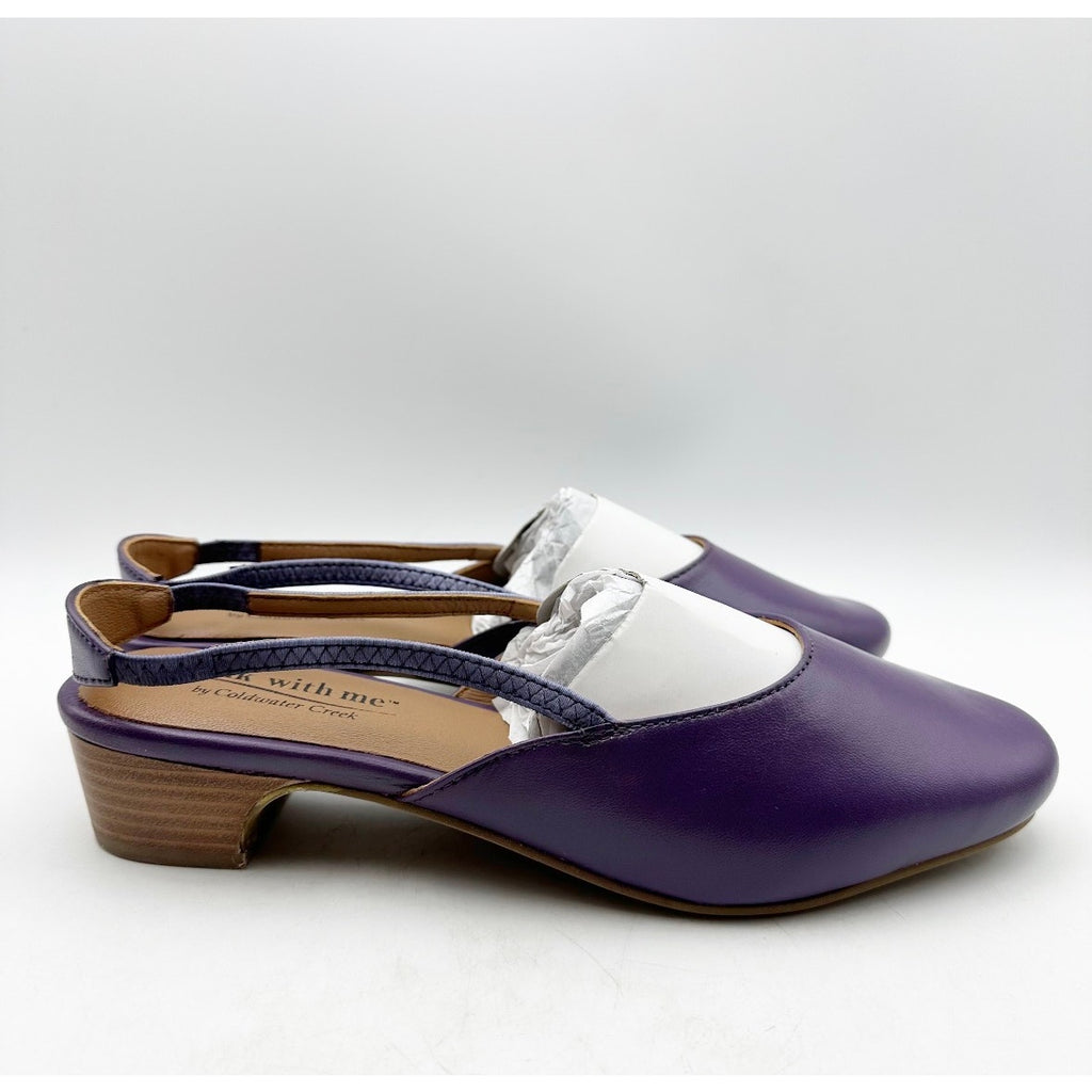 Coldwater Creek Womens Josie 2 Slingback Heels Size 9.5 Wide Purple Leather NIB