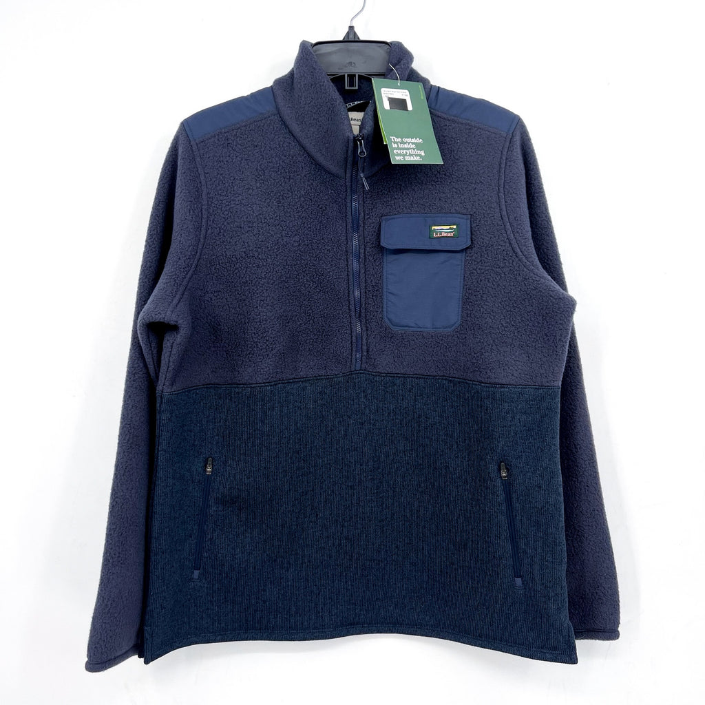 L.L. BEAN Men's Fleece Sherpa Hybrid Fleece Pullover Large Carbon Navy Blue NWT