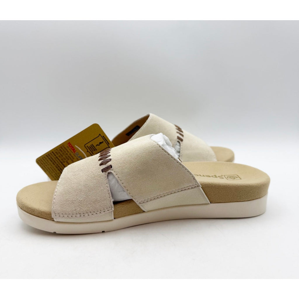 Spenco Womens Twilight Woven Slide Sandals 8.5 Wide Cream Almond Buff Tan NIB