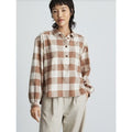 Everlane Womens Flannel Popover Top XS Tan White Plaid Organic Cotton NWOT