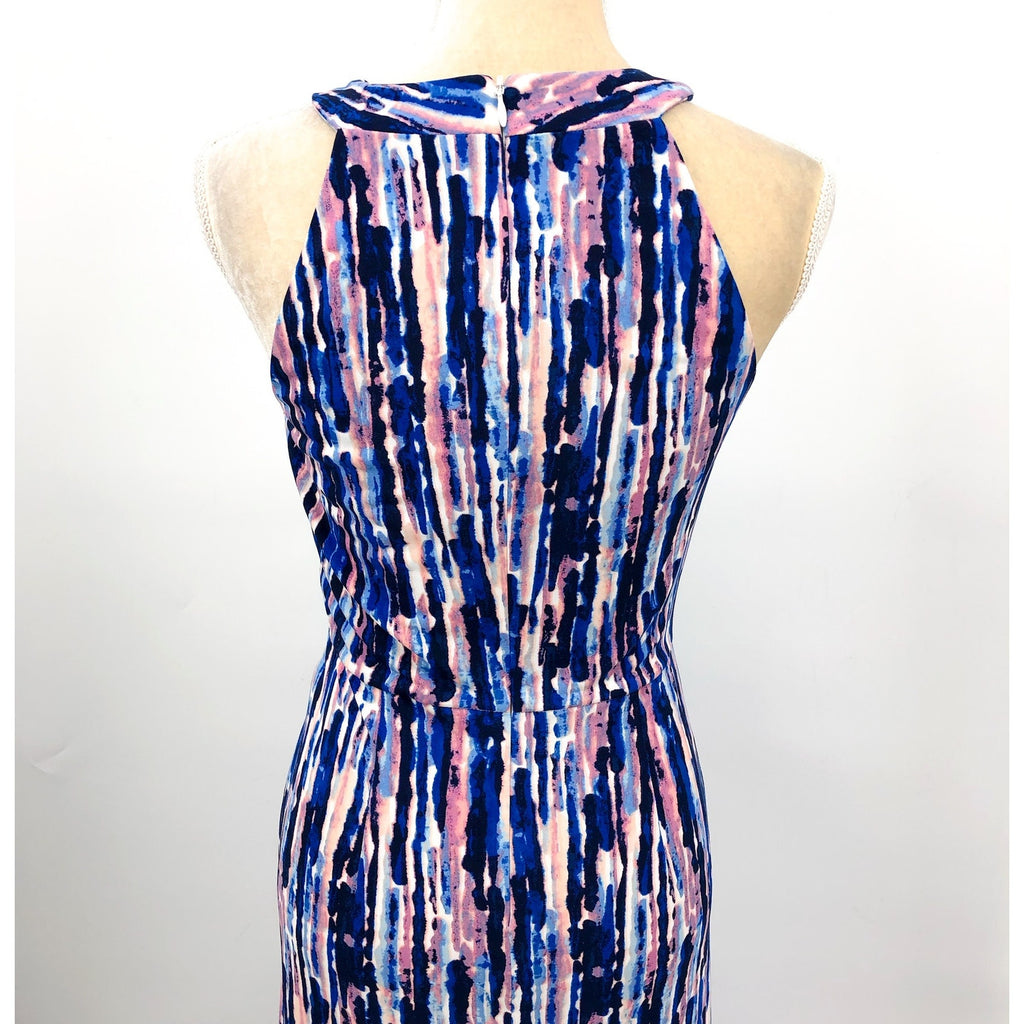 ELIZA J Keyhole Twist Maxi Dress Size 6 Blue Multi Printed Halter Neck NWT