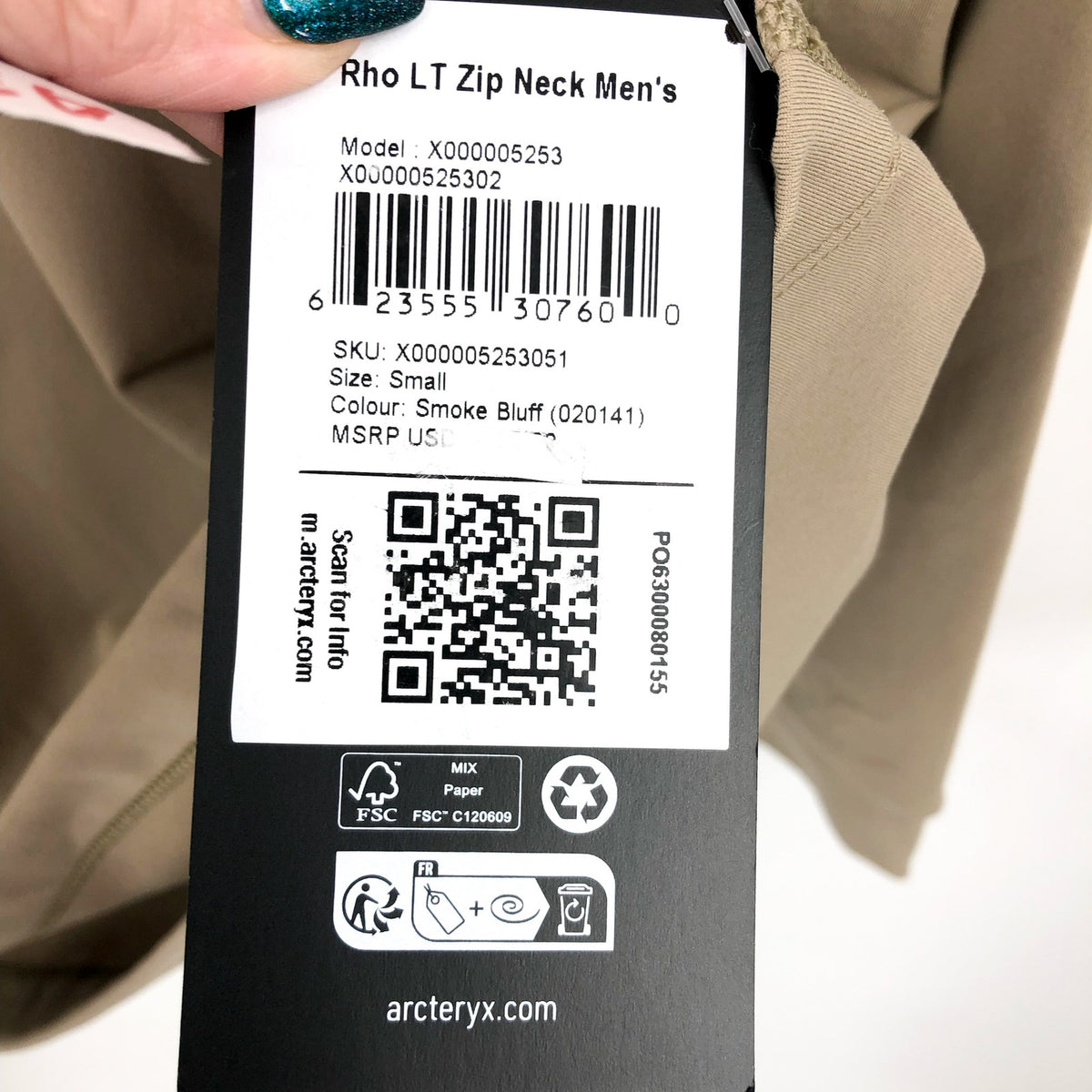 ARC'TERYX Men's Rho LT Zip Neck Sweatshirt Small Tan Smoke Bluff Lightweight NWT