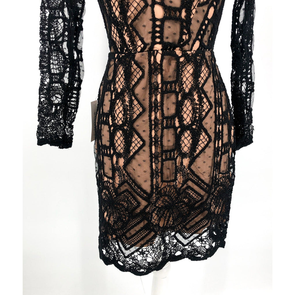 BARDOT Women's Zendaya Mini Lace Dress Large Black Nude Off Shoulder NWT
