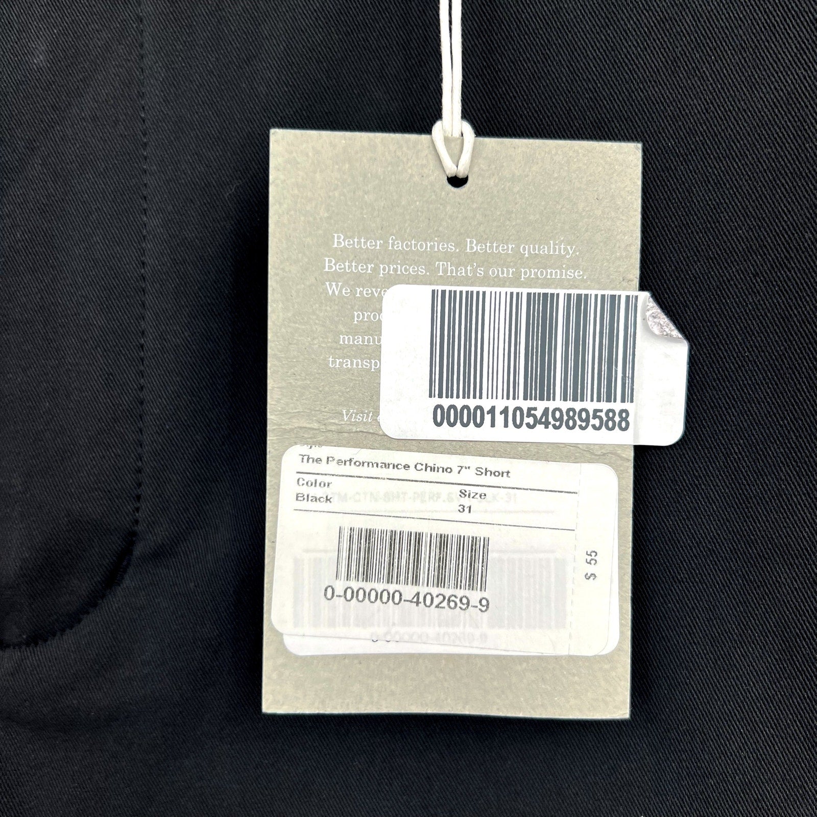 EVERLANE Men's The 7" Performance Chino Shorts Size 31 Black NWT