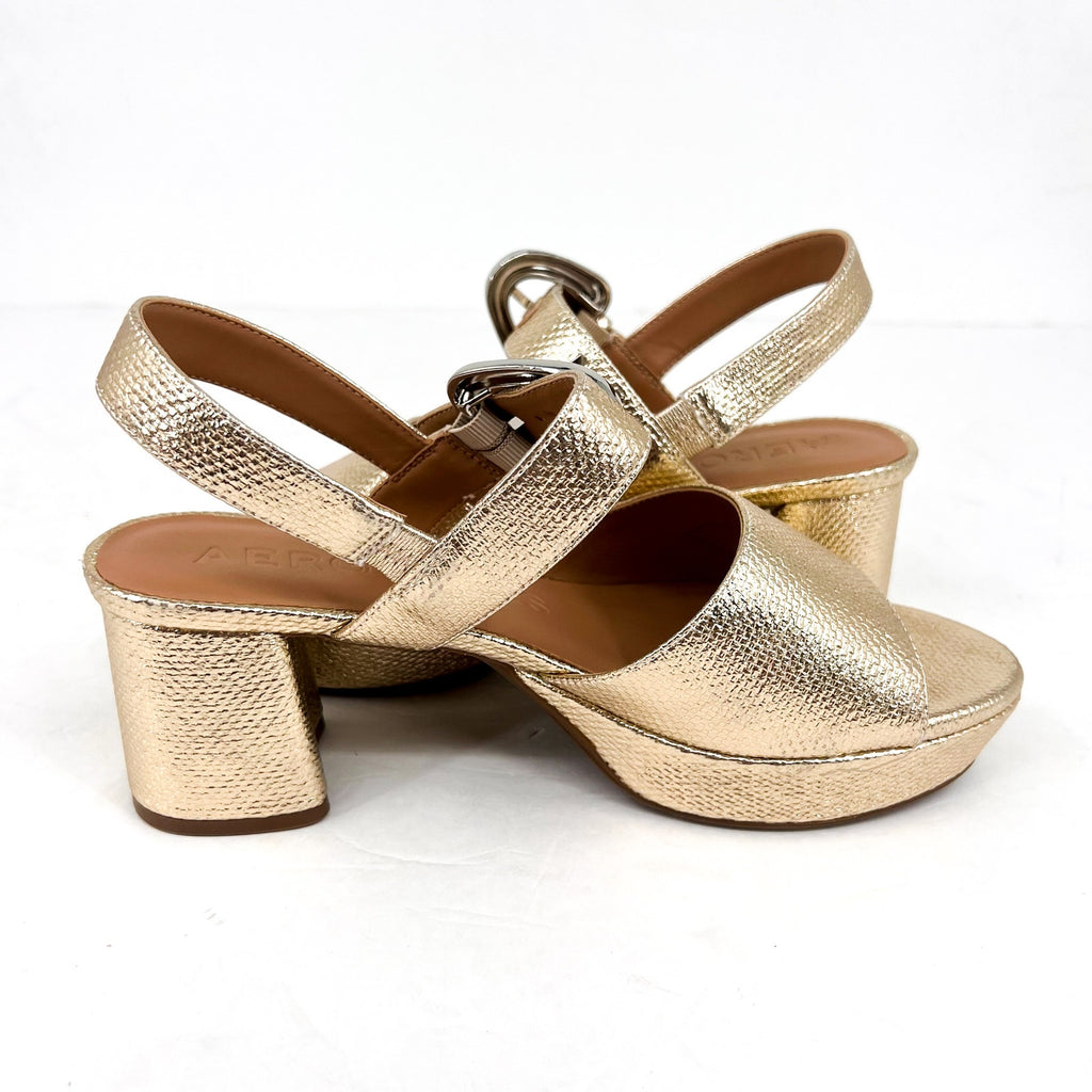 AEROSOLES Women's Chamber Heeled Sandals Size 10M Soft Gold NWOB