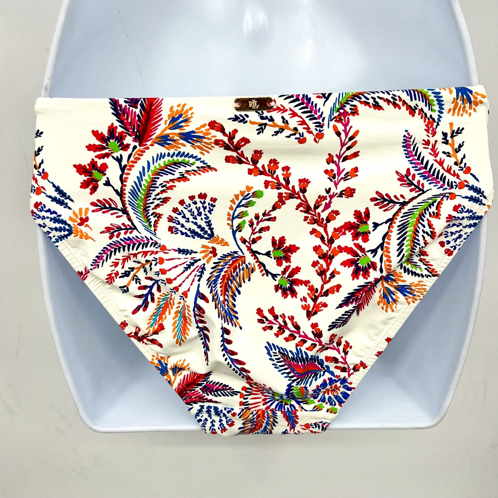 LAUREN RALPH LAUREN Fleurette Hipster Bikini Bottom Size 6 White Twist Side NWT