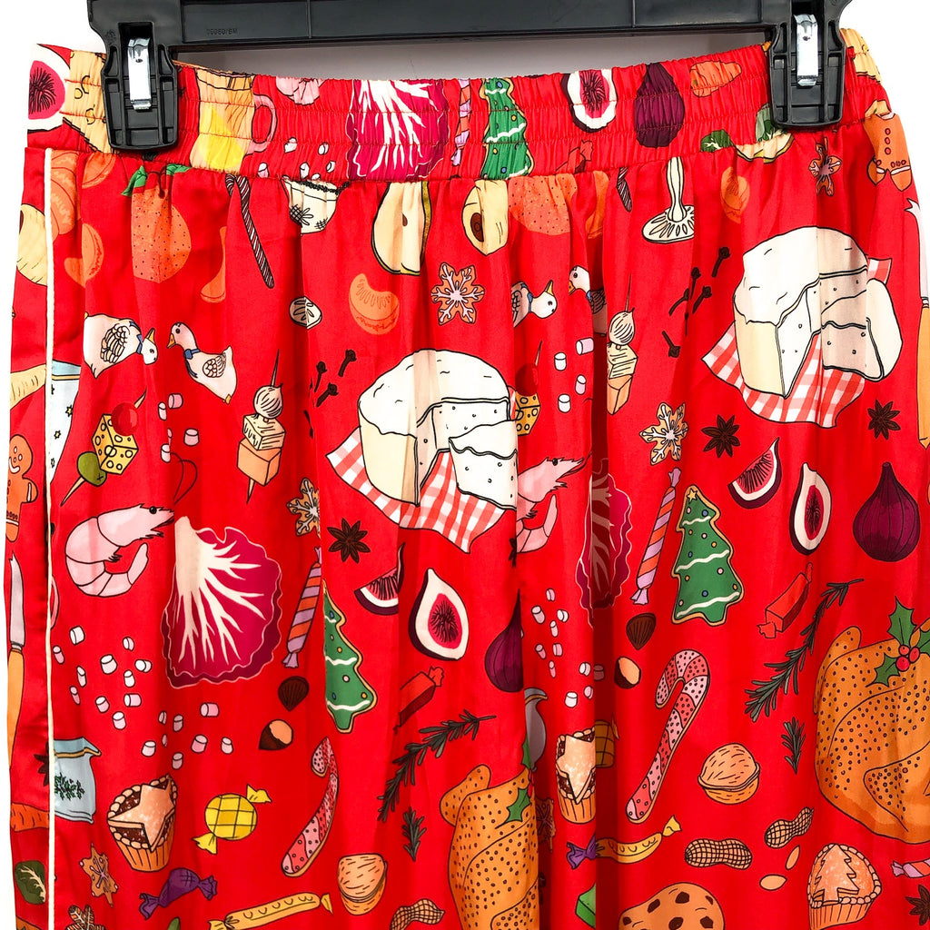 KAREN MABON Women's Holiday Feast Pajama Set XS Red Print Long Sleeve NWT