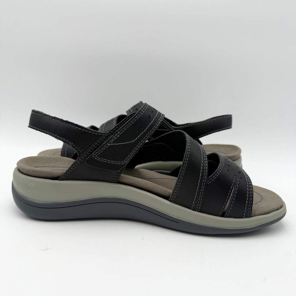 OrthoFeet Womens Naxos Sandals Size 8 Wide Black Leather Comfort NIB