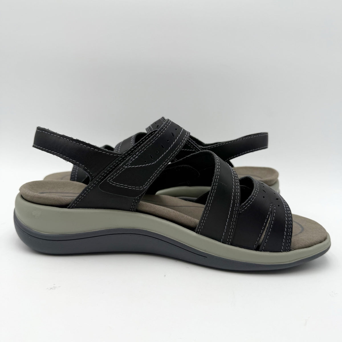 OrthoFeet Womens Naxos Sandals Size 8 Wide Black Leather Comfort NIB