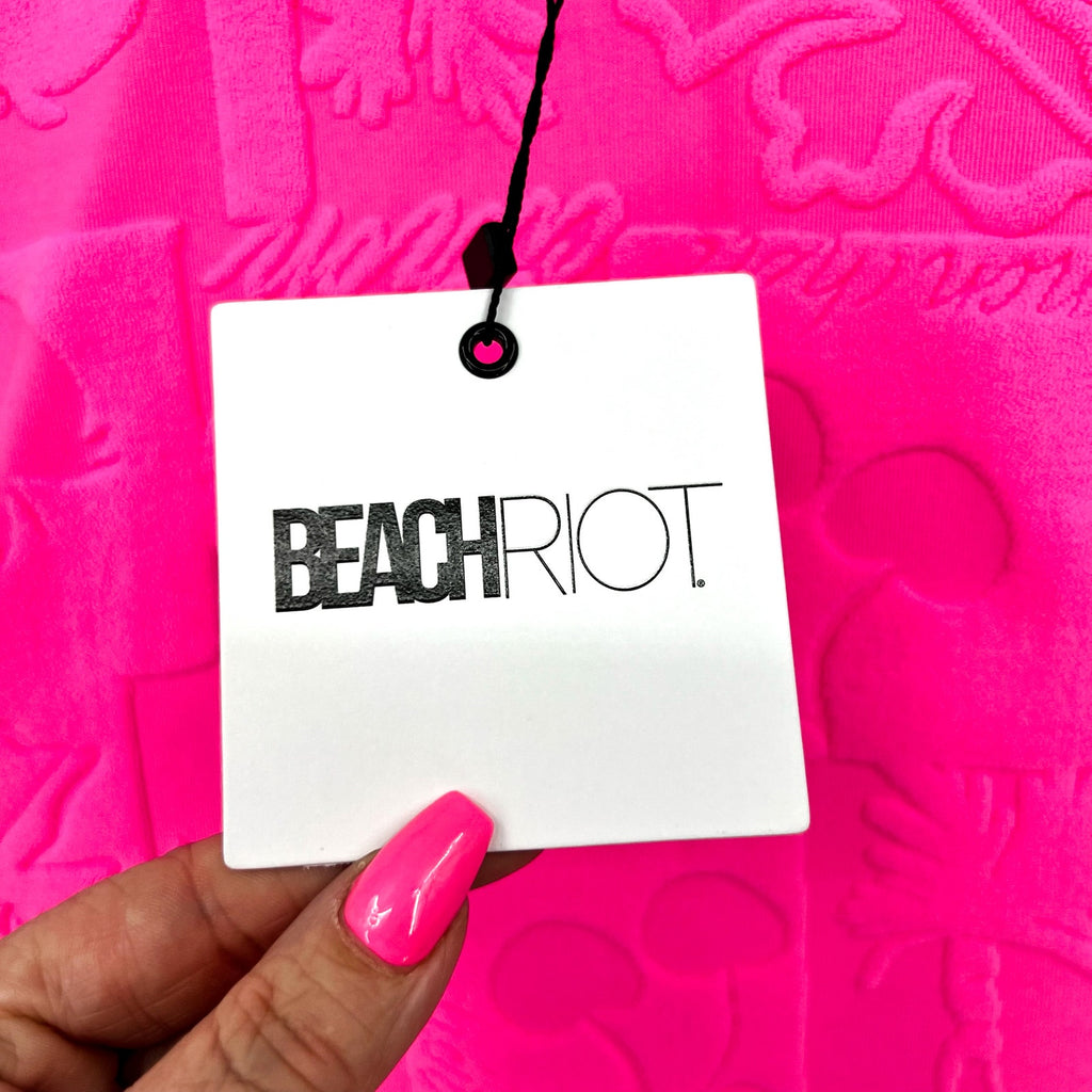 BEACH RIOT Women's Athena One-Piece Swimsuit Small Bright Pink Print Terry NWT