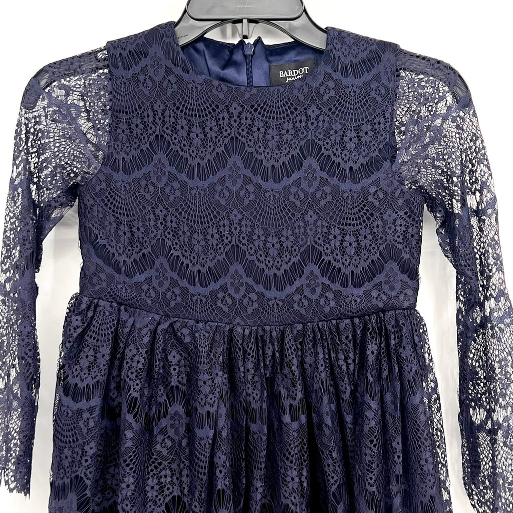 BARDOT JUNIOR Girl Gertrude Lace Dress Size 6X-7 Navy Blue Long Sleeve NWT