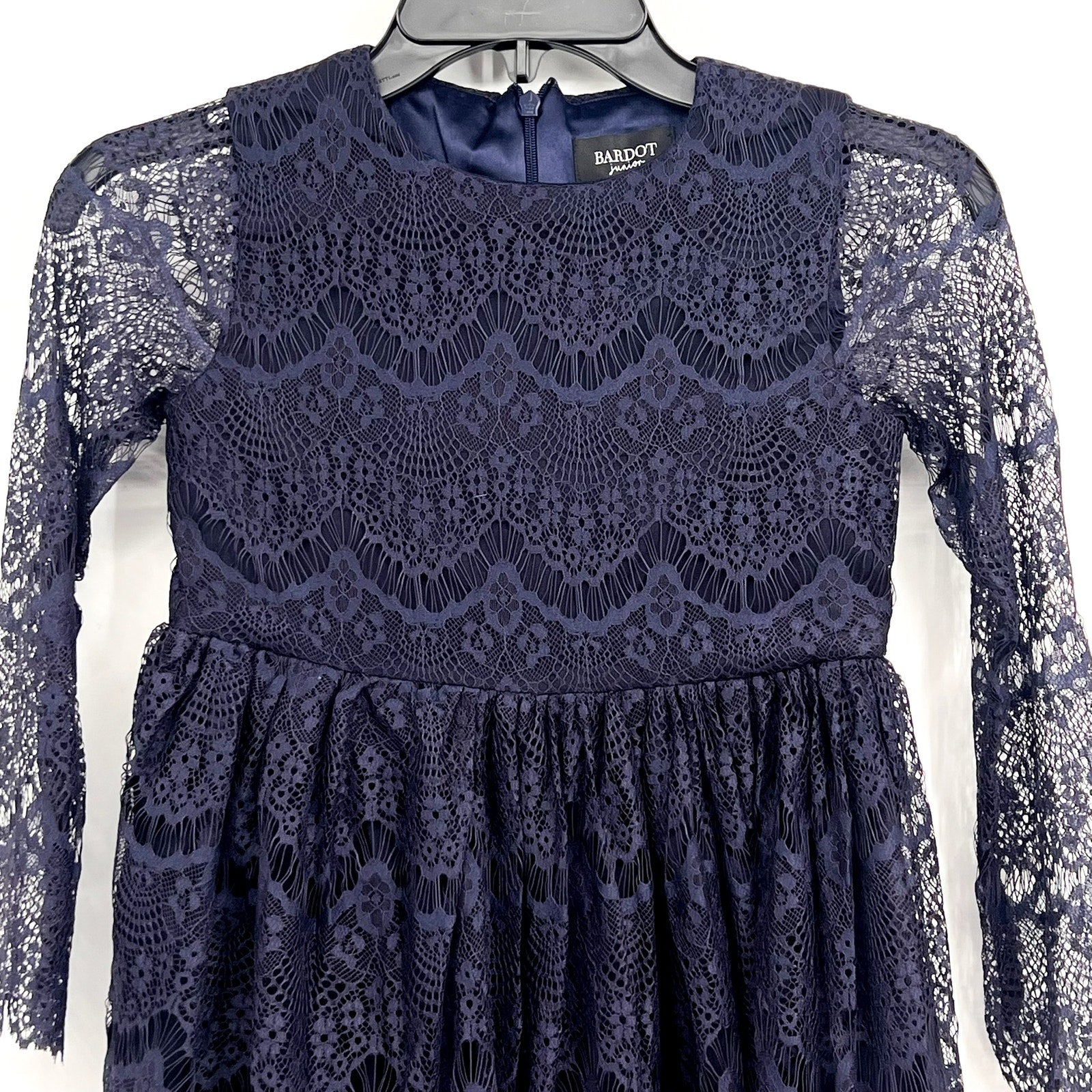 BARDOT JUNIOR Girl Gertrude Lace Dress Size 6X-7 Navy Blue Long Sleeve NWT