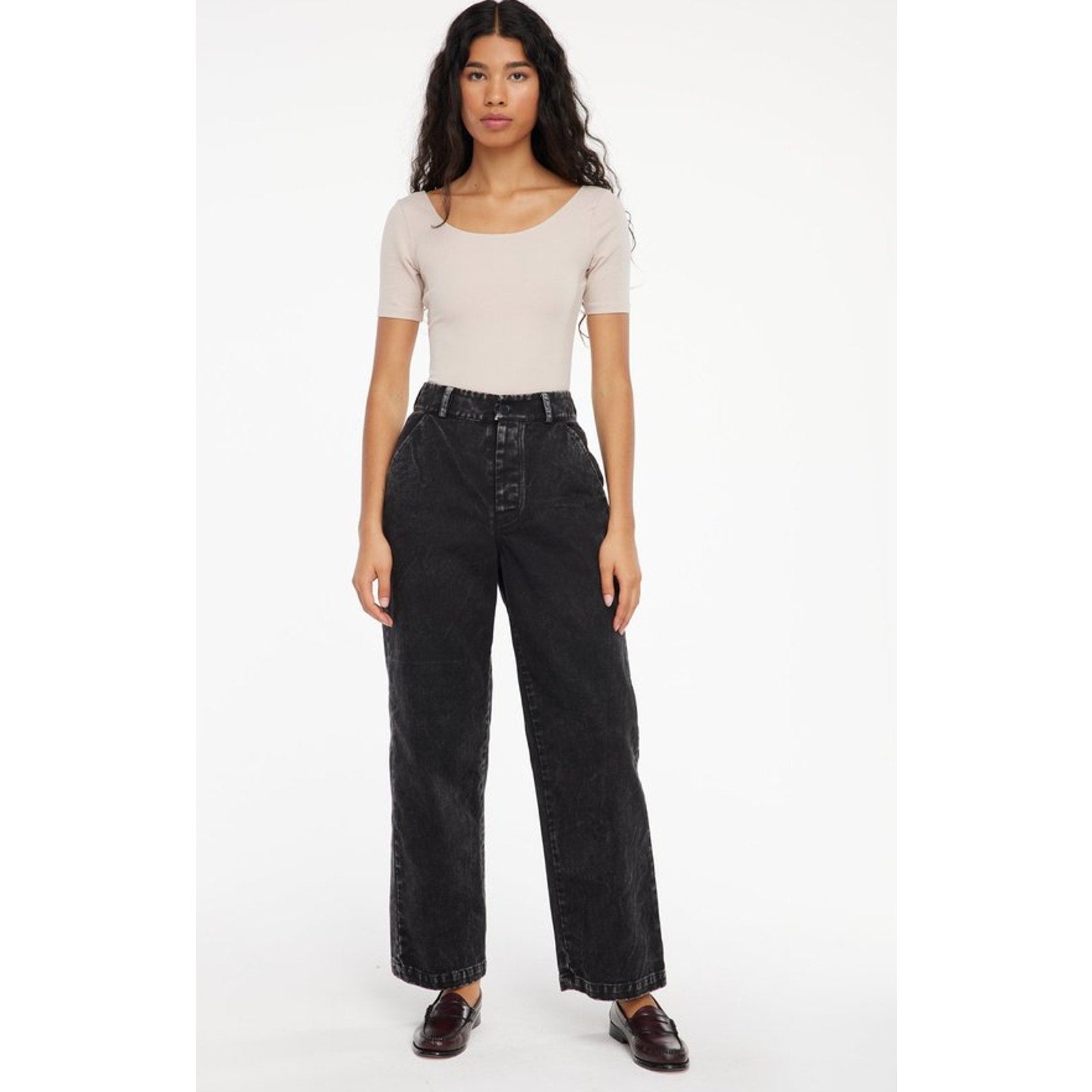 LACAUSA Women's Aiden Trouser Denim Jeans Size 6 Black Mineral Wash Mid Rise NWT