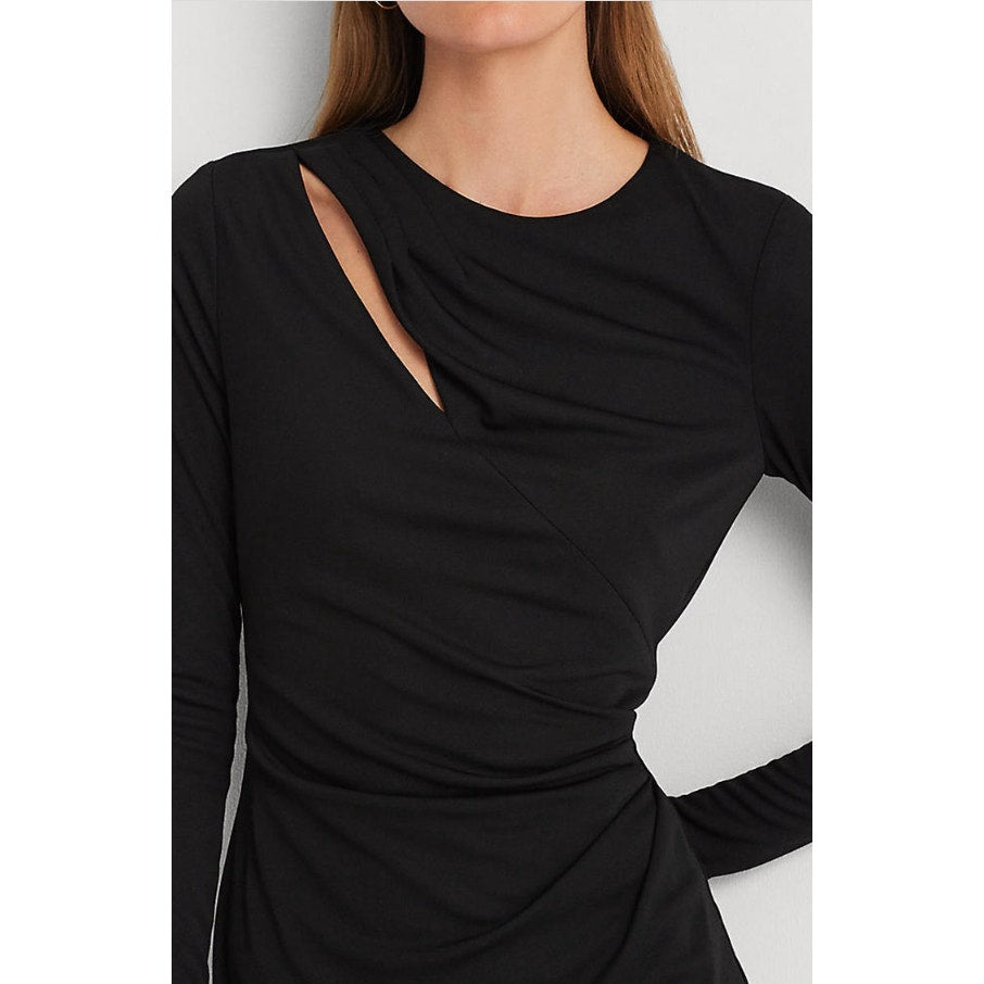 LAUREN RALPH LAUREN Women's Pleated Jersey Cocktail Dress Size 12 Black NWT