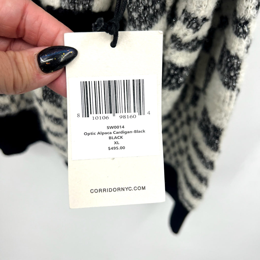 Corridor Mens Optic Alpaca Cardigan XL Black Check Print Sweater NH809 NWT