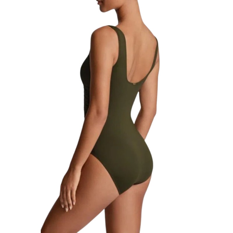 LAUREN RALPH LAUREN Womens Ring One Piece Swimsuit Size 4 Olive Green OTS NWT