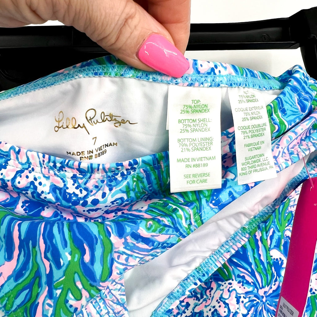 LILLY PULITZER Girls Bobby Rashguard Swimsuit Set Size 7 Los Olas Aqua Blue NWT