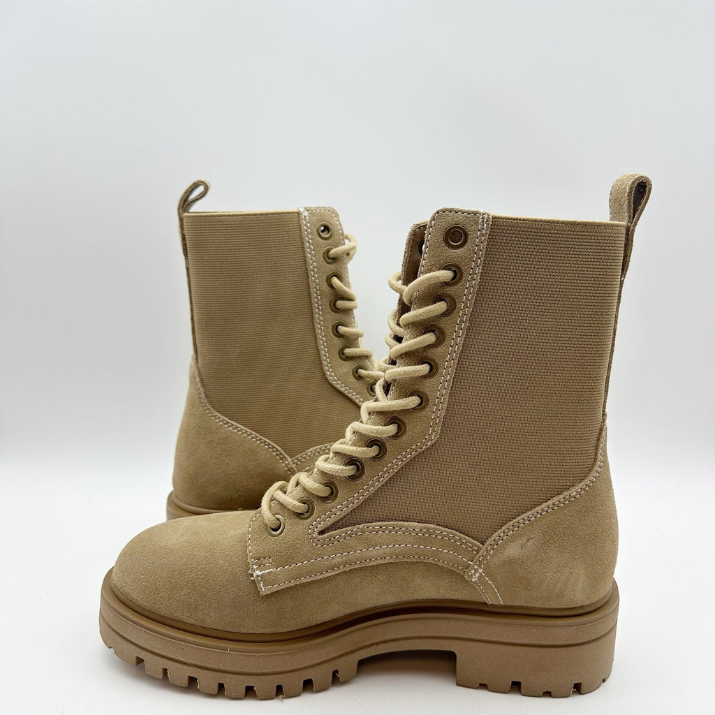 Steve Madden Womens Kenny Combat Boots US 6.5 M Taupe Tan Leather Lace Up NIB