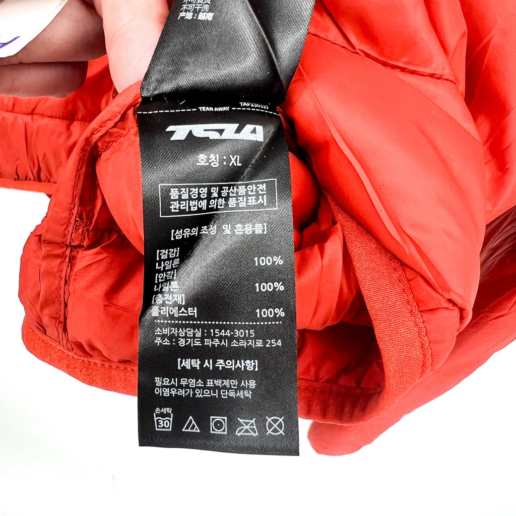 TSLA Mens Ascent Puffer Jacket Large Orange Red Lightweight Packable NWOT
