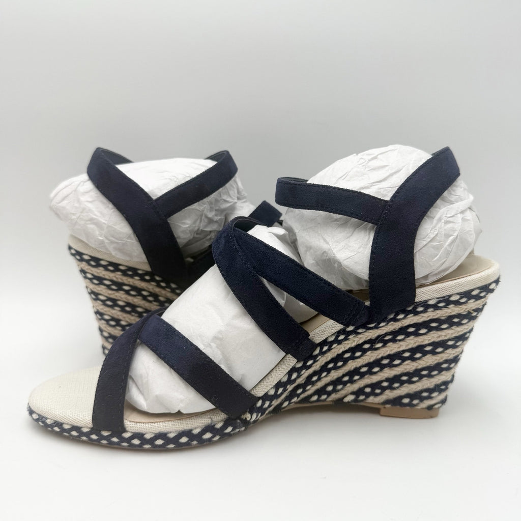 DOLCE Vita Womens DV8 Plume Wedge Sandals Size 9 Navy Blue Espadrille NWOB